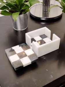 Premium Handmade Black and White Marble <b>Coasters</b> Check Design <b>Set</b> of 6 Natural Stone Coffee Tea Cup <b>Coasters</b> for Table Decor - Product Image 3