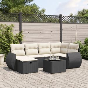 Conjunto de Sofás Modulares de Jardín de 7 Piezas en Poliratán Negro, Muebles de Jardín Modernos - Product Image 1