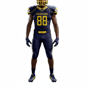 Tenue de football américain légère et très vendue pour adultes, ensemble uniforme antibactérien en tissu polyester bleu marine pour équipes - Product Image 1