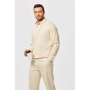 Ensemble survêtement confortable pour homme personnalisé 2025, 2 pièces, avec polo à col montant en twill style Old Money, pantalon de jogging, vêtements de détente - Product Image 3