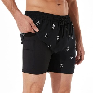 Custom Two Layer Polyester Swim <b>Trunks</b> <b>Men</b> Elastic Waist Quick Dry Beach Shorts Mesh Lining Solid Casual Summer Swimming - Product Image 5