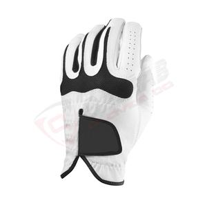 Cabretta-Leather Sheepskin Golf <b>Gloves</b> Breathable Black-White PU Leather Waterproof Custom Logo Left-Right Hand - Product Image 1