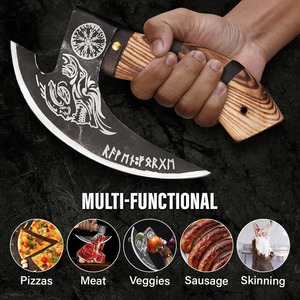 Viking Style Tomahawk <b>Axe</b> Forged Steel Blade Wood <b>Handle</b> Survival Hatchet with Carved Dragon Design and Runes - Product Image 5