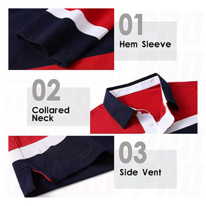 Polo de Punto a Rayas de Manga Larga para Hombre, Diseño Casual con Bloques de Color, Patrón Rojo, Azul Marino y Blanco - Product Image 3