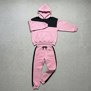 Ensemble de survêtement rose à blocs de couleur, à capuche, manches longues, taille élastique, décontracté, pour adultes, unisexe, style automne, prix abordable - Product Image 2