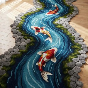 Artistic River Koi Fish <b>Runner</b> Wool Rug Long Handtufted Hallway Carpet Flowing Water Design Luxury Decorative <b>Floor</b> Mat Home Rug - Product Image 4