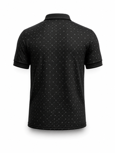 Chemise de golf pour homme en coton 100% noir uni avec logo personnalisé, manches courtes, tricotée, respirante, décontractée, avec impression sur le devant - Product Image 3