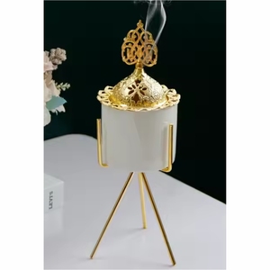 Brûleur d'encens arabe Mubkhar de luxe en acrylique, brûleur d'oud en métal doré, support pour Oud Bakhoor, décoration d'intérieur, ensemble Mubkhar en gros, Bakhoor - Product Image 1