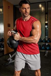 Camisetas sin mangas al por mayor para hombre, estilo casual de verano, ropa deportiva, material ligero, corte de axila amplio, cuello redondo, camisetas sin mangas para hombre - Product Image 3