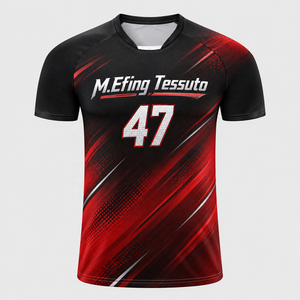 เสื้อเจอร์ซีย์กีฬาคอกลมแขนแร็กแลนสำหรับผู้ชาย TESSUTO ลายพิมพ์เฉียงสีแดง แบบซับลิเมชั่น แห้งเร็ว เหมาะสำหรับฝึกซ้อมฟุตบอล - Product Image 1
