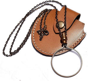 Lupa de Latón con Cadena, Lupa de Bolsillo con Funda de Cuero, Lupa de Lectura de Estilo Antiguo para Coleccionistas, Regalo y Obsequio - Product Image 1