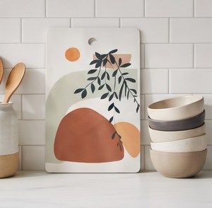 Elegante Tabla de Cortar Rectangular de Vidrio Templado con Diseño Abstracto de Hojas Botánicas en Terracota - Product Image 6