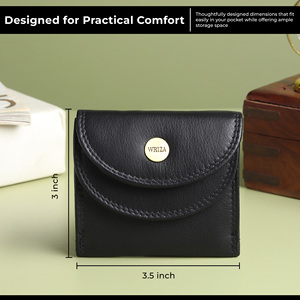 WRIZA Genuine Leather <b>Wallet</b> for Men | Textured Black Compact Open Closure <b>RFID</b> <b>Blocking</b> Purse with Card Slots & Coin Pocket - Product Image 5