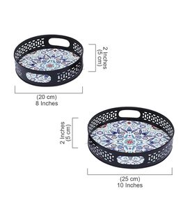 Bandeja decorativa redonda de metal con estampado de pavo real y diseño recortado, estilo contemporáneo para decoración del hogar, bandeja de diseño, bandeja de metal. - Product Image 5
