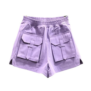 Short cargo en jean lavande pour femme, taille élastique, couleur unie, décontracté, respirant, avec poches, taille mi-haute, coupe ajustée, résistant au lavage - Product Image 1