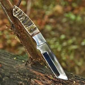 UA Supplies Tanto Style <b>Mirror</b> Polish Stainless Steel Hunting Fixed Blade Knife <b>Clip</b> Point 0.5mm Thickness Natural Ram Horn - Product Image 1