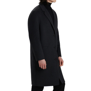 Manteau long en laine et coton de haute qualité pour homme, style trench-coat, décontracté, streetwear, vêtement d'extérieur chaud pour l'hiver, à revers, simple boutonnage - Product Image 4