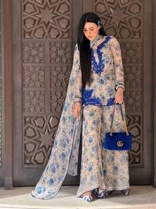 Designer Floral Printed Palazzo Suit Set for Women Premium Embroidered Kurta Chiffon Dupatta Festive Party Wear Ethnic Outfit - Product Image 3