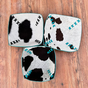 New Western Brown & White Hair on Cowhide Leather 3 Tray <b>Sets</b> Turquoise Embossed Leather Bowl Luxurious Valet Tray Wedding Gifts - Product Image 2