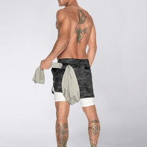 Wholesale <b>Men</b>’s Running Double <b>Shorts</b> Quick Dry Training <b>Shorts</b> with <b>Compression</b> Inner Layer - Product Image 3