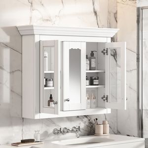 Armadietto da Bagno da 35 Pollici con Specchio Regolabile, 5 Ripiani Chiusi, Mobile in Vetro da Parete per Stoccaggio - Product Image 4