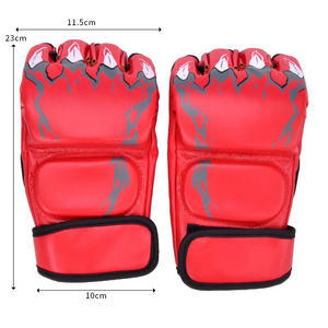 <b>Half</b> Finger Leather Training Gloves Red Black <b>Slip</b>-On for Martial Arts Boxing Unisex - Product Image 3