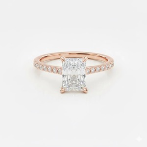 Bague de fiançailles en diamant taille radiant 1 carat, or rose, pavé de pierres latérales, certifiée GIA, bijoux classiques pour femmes - Product Image 3