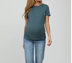 Camisetas de Maternidad de Manga Corta para Mujer, Cuello Redondo, Color Sólido, Lisas, Transpirables, 100% Algodón, Fabricación al por Mayor, OEM, ODM - Product Image 4