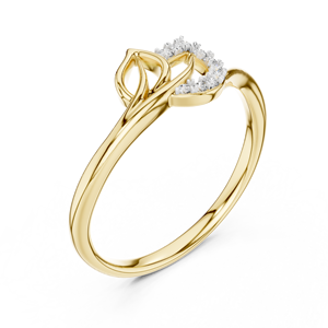 Bague double feuille en or jaune 14K 18K avec diamants de laboratoire taille brillant rond DEF VVS, pavée de diamants pour mariage, vente en gros OEM - Product Image 3
