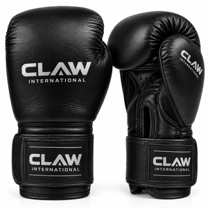 Gants de boxe MMA en cuir noir CLAW INTERNATIONAL avec fermeture à lacets, respirants, avec fermeture auto-agrippante au poignet, pour adultes, toutes tailles - Product Image 1
