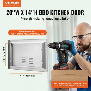 Porta di Accesso BBQ Singola per Cucina Esterna in Acciaio Inox 20L x 14A Pollici, Montaggio a Filo con Maniglia Verticale - Product Image 2