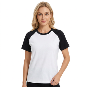 Men's White <b>Raglan</b> Sleeve <b>T</b>-<b>Shirt</b> Black Sleeves O-Neck Casual Loose Fit 100% Cotton Jersey Blank Design Eco-Friendly 200g - Product Image 2