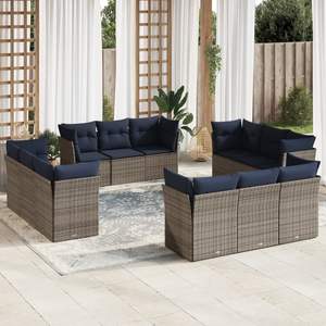 Gray Poly Rattan Patio <b>Sofa</b> <b>Set</b> With Cushions Outdoor Garden Furniture Contemporary Style - Product Image 1