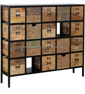 Industrial & Vintage Home Furniture Iron Storage Cabinet 5+ Drawers <b>Shelves</b> Corner <b>Metal</b> Wooden Antique Living Room Flat Panel - Product Image 3