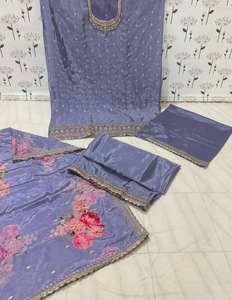 Exquis lourd brodé Chinon soie Gharara ensemble Jari séquence travail superbe traditionnel indien pakistanais vêtements - Product Image 3