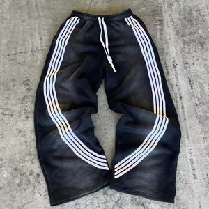 Men's Straight Flared Pants Cotton Bell Bottom Trousers Casual Office Street Style Embroidered Heavyweight <b>Elastic</b> Waist - Product Image 3