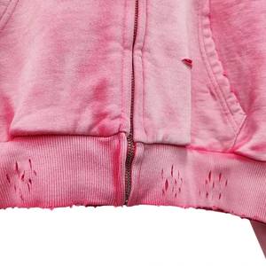 OEM Service Men's Distressed Hoodies High Quality Quick Dry Breathable Acid Wash <b>Fleece</b> <b>Zipper</b>-Up/Pullover Lined Winter - Product Image 5