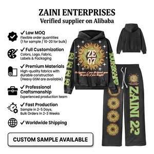 ZAINI Premium 350grams 100% Cotton Solid Blue Pink Men Winter Streetwear Breathable Custom Sublimation Logo Flare <b>Knitted</b> <b>Set</b> - Product Image 1