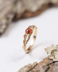 Anillo de Granate Nature Engagement Iya Garnet, Plata de Ley 925, Chapado en Oro Rosa de 14k, Certificado IGI, Alta Calidad, Piedra de Nacimiento de Enero - Product Image 2