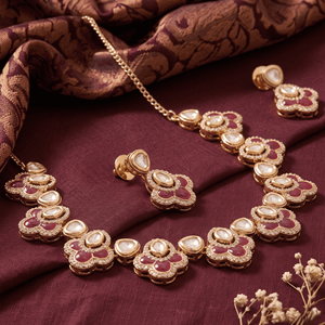 Ensemble collier et boucles d'oreilles élégants en laiton plaqué or rose avec chaîne en moissanite pour femme, idéal pour les mariages - Product Image 3