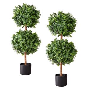 Set di 2 Piante Artificiali di Bosso a Doppia Sfera da 36 Pollici, Facili da Montare - Product Image 1