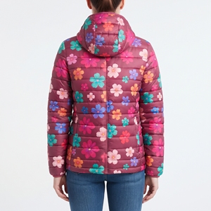 Women's Floral Printed Waist <b>Belt</b> Puffer Coat Hooded Quilted Winter Jacket Sublimation Warm Padded Outdoor Fashion Outerwear New - Product Image 6