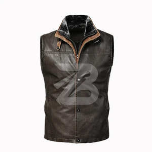 Men's PU Leather Vest Winter Fashion Vintage Stand Collar Zipper Cargo Waistcoat Sleeveless Waterproof Loose <b>Coat</b> Reversible - Product Image 1