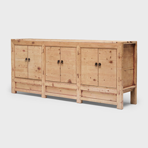 Buffet en bois de pin rustique de style mongol avec 6 portes et tiroirs - Product Image 2