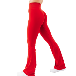 Leggings Deportivos de Cintura Ultra Alta para Mujer, Diseño Flare, Sin Costuras, Color Rojo, Elásticos, para Yoga, Gimnasio, Fitness, Control de Abdomen, Ropa Deportiva, Ajuste Profesional - Product Image 4
