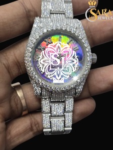 นาฬิกาผู้ชายสไตล์ฮิปฮอปสีเงินที่ขายดีที่สุดเครื่องประดับนาฬิกาฮิปฮอปเพชรแท้หรือเพชรจำลองพร้อมขาย - Product Image 5