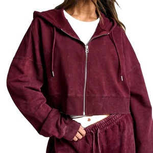 OEM de alta calidad logotipo personalizado Boxy Fit Overdyed Hoodie Mujeres Crop Zip up Hoodie 2026 - Product Image 1