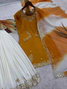 Traje Palazzo de Lujo con Bordado Francés en Crepé y Dupatta de Organza – Colección Festiva y para Fiestas - Product Image 4