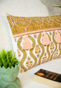 Colorful Ethnic <b>Throw</b> Pillows with Floral Block Print Designs and <b>Tassel</b> Detailing for Boho Home Decor - Product Image 2
