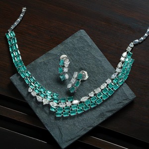 Collier Géométrique en Argent 925 avec Moissanite et Strass en Cristal Taille Émeraude, Plaqué Rhodium, Bijoux de Soirée pour Femme - Product Image 1